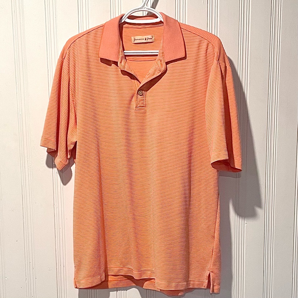 Jamaica Jaxx Coral Striped Men's Polo Shirt Beach Summer Natural Fibre Vacay